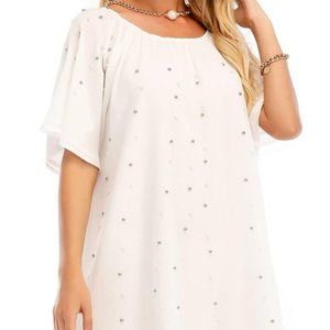 Roiii Women's elegant short sleeve chiffon dress with pearls Size M. C22